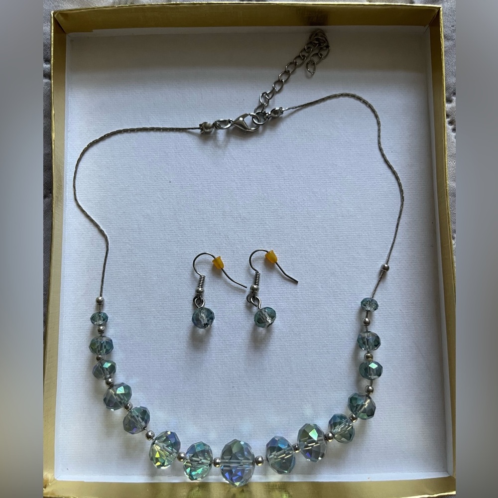 Iridescent Beaded Necklace and Earring Set